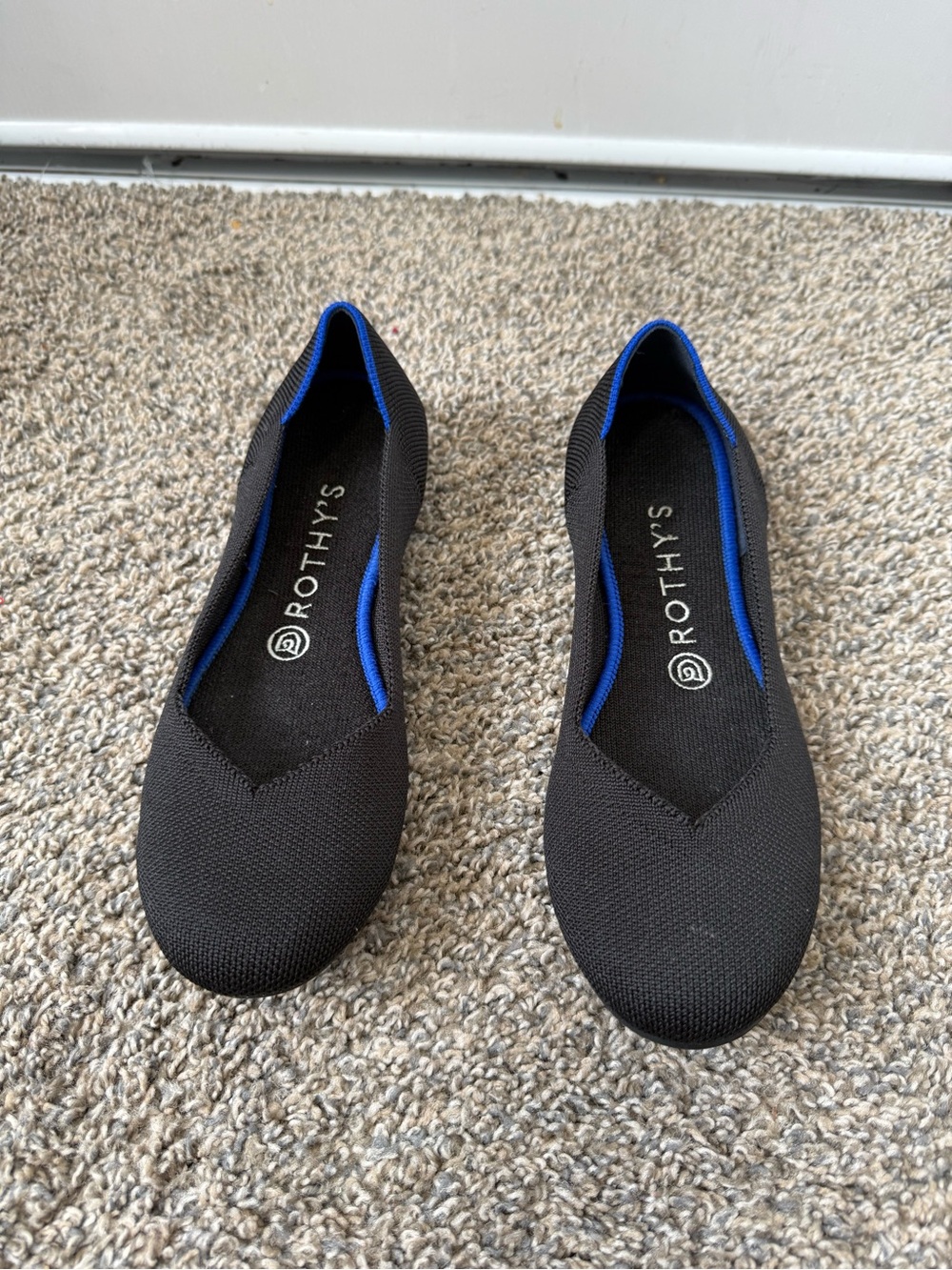 Rothy's Black Ballet Flats with Blue Trim